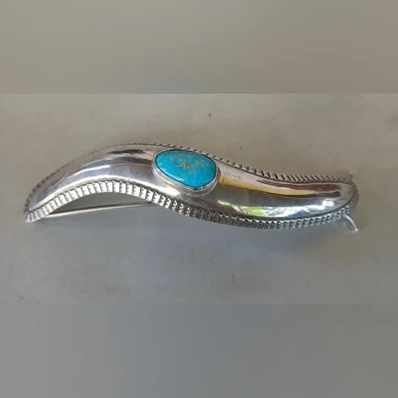 Vintage Native American Sterling Turquoise Hair Barrette  display picture 1